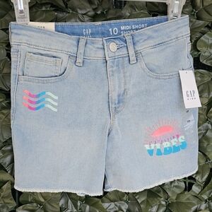 GAP Kids Size 10 Girls Light Blue Graphic Denim Shorts NWT Midi